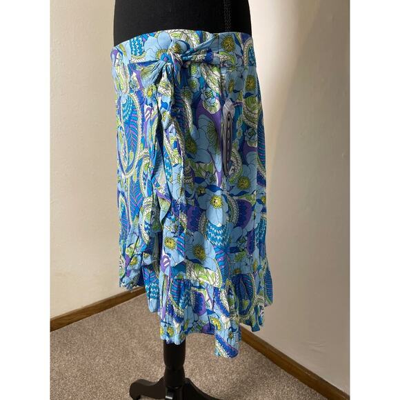 NWT Scoop Women's Paisley Fairy Whimsical Y2K Short Wrap Ruffle Skirt Blue L - Picture 2 of 9
